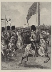 Dronningen gjennomgår troppene ved Aldershot den 13. juli, Scots Greys galopperende forbi